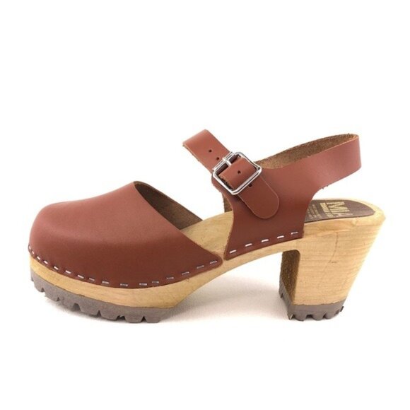 MIA Abba Luggage Leather Wooden Clog Sandals EUR 39 - Picture 1 of 16